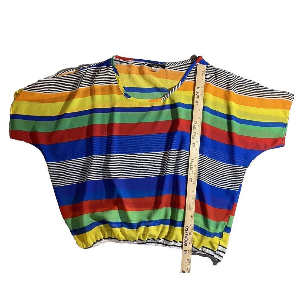 Pink Collection Size XL Cropped Top‎ Bright Stripes Sheer Cold Shoulder Flaw - Picture 7 of 9